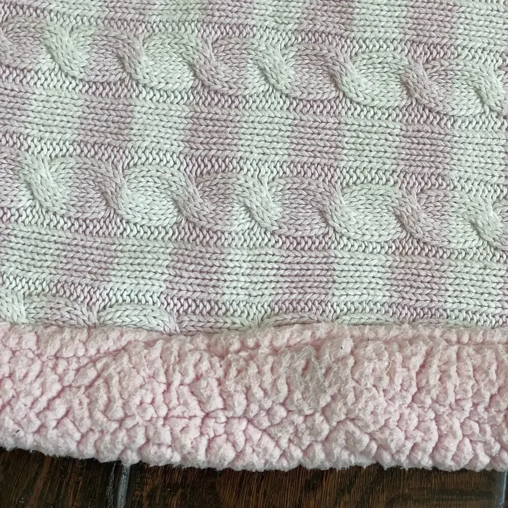 Circo Pink Cable Knit Baby Blanket Striped Sweater Sherpa Lovey White Limited